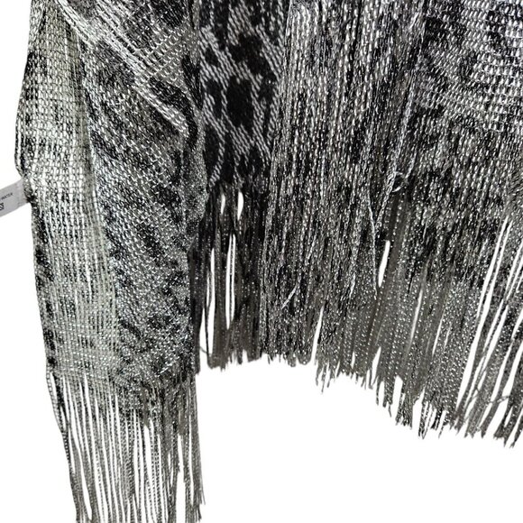 Leopard Print Silver Fringe Shawl Kimono Cover up Mesh Open Front One Size - Picture 6 of 12